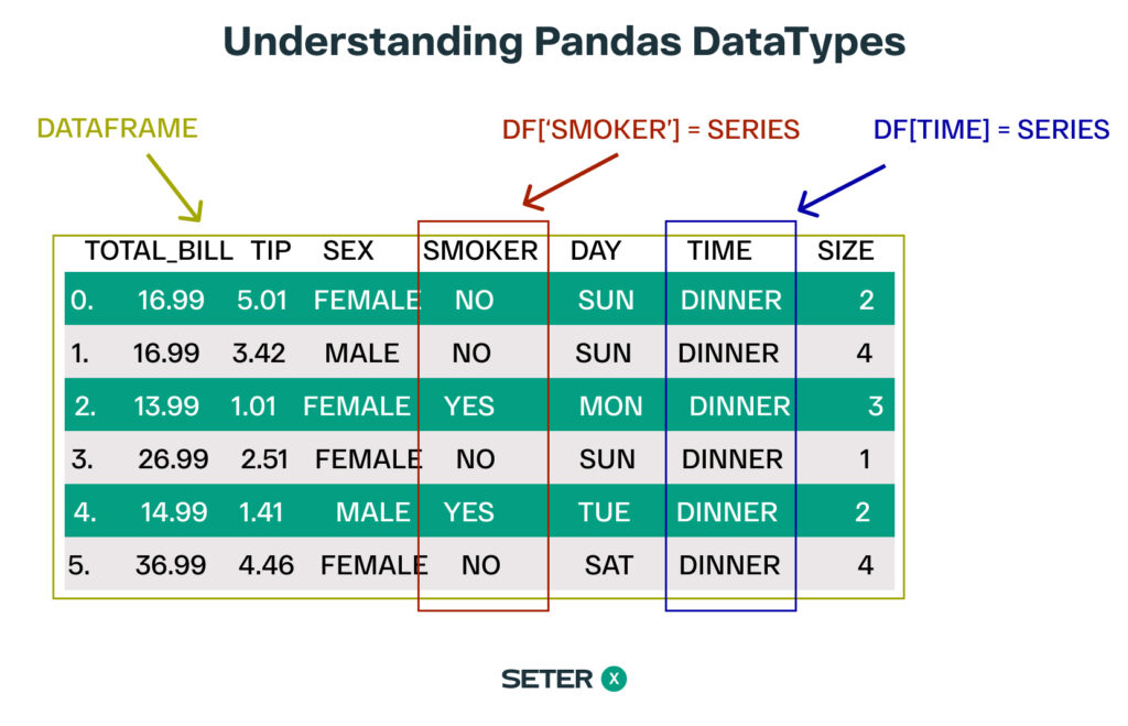 python pandas datatypes: dataframe and series